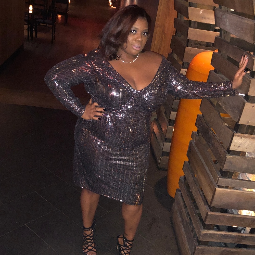 Silver sequin midi dress